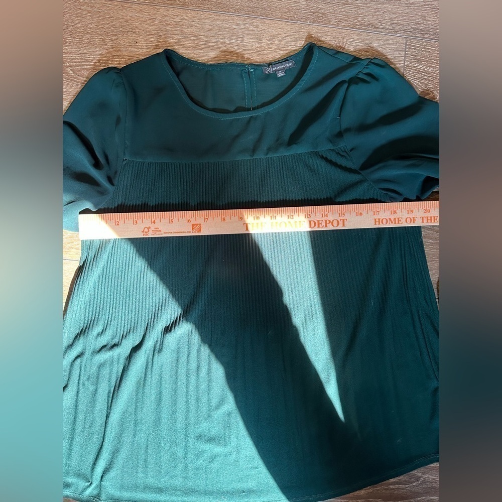 Adrianna Papell Pleated Georgette Crepe Blouse in Dark Green • Anthropologie - Picture 6 of 7